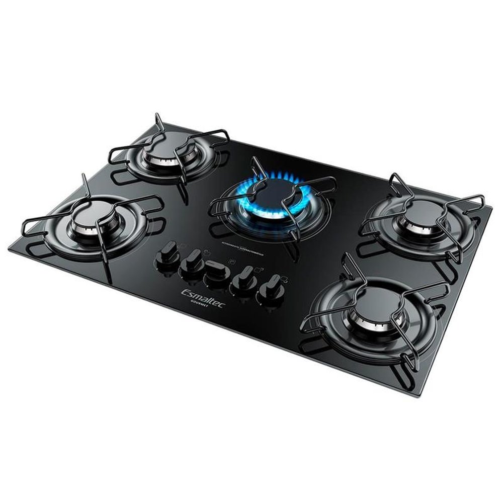 Cooktop a Gás Esmaltec 5 Bocas Gourmet, Super Chama, Preto, Bivolt