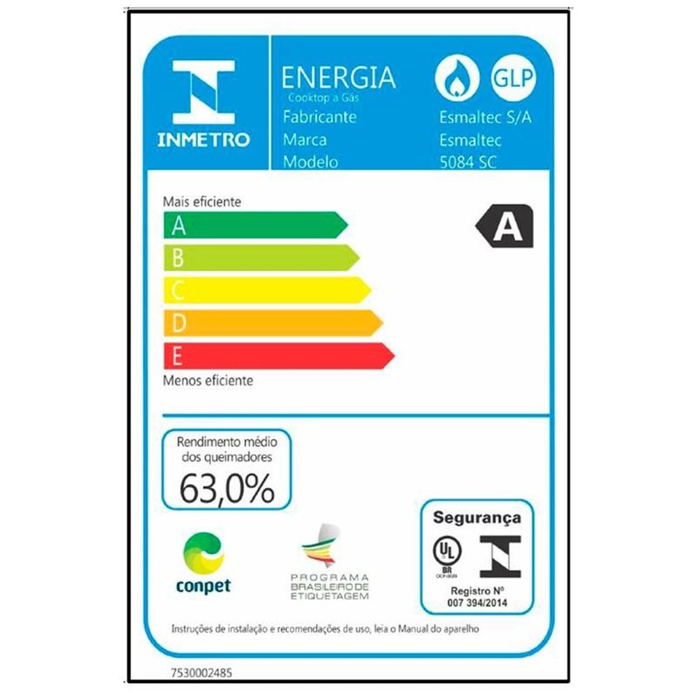 Cooktop a Gás Esmaltec 5 Bocas Gourmet, Super Chama, Preto, Bivolt