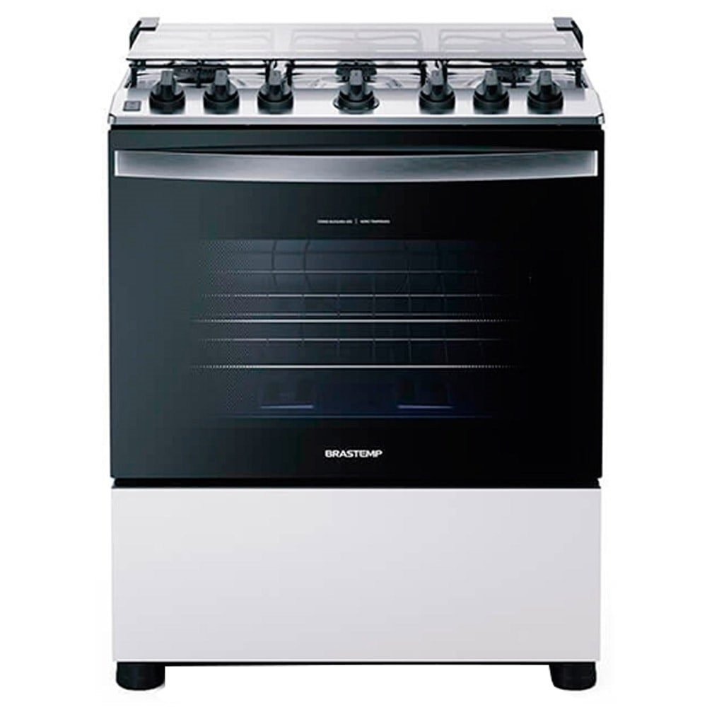 Fogão Brastemp 6 Bocas BFS6NC - Botões Removíveis Aro Protetor,Mesa Inox,Exclusivo, Acendimento Automático, Branco, Bivolt