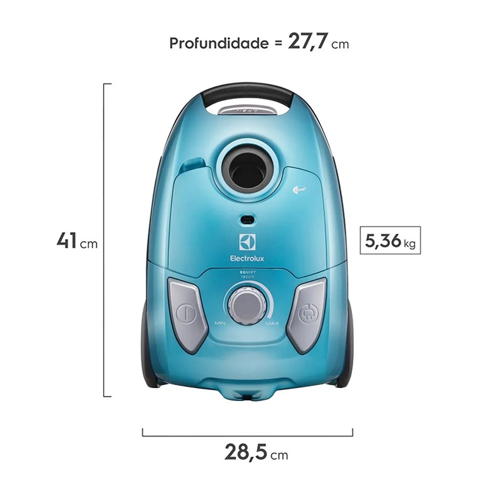 Aspirador de Pó Electrolux EQP20 Equipt - 1800W, com Saco, Filtro HEPA, Tubo Metálico e Acessórios, com Fio, Azul, 110V