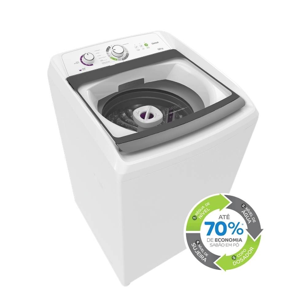 Máquina de Lavar Roupas 12Kg Consul CWH12AB - Ciclo Edredom, Dual Dispenser, Dosagem Extra Econômica, Branco, 220V