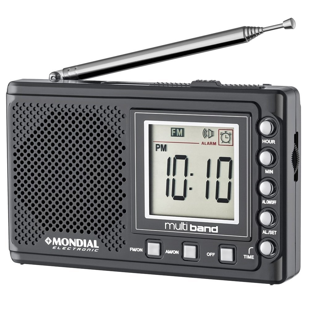 Rádio Portátil Mondial Multi Band II, Rádio AM/FM/SW, Display digital, Funções relógio e alarme