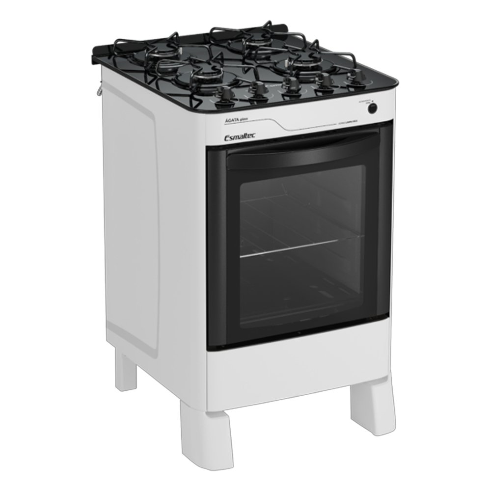 Fogão de Piso Esmaltec 4 Bocas Agata Glass - Mesa de Vidro, Acendimento Automático, Branco, Bivolt