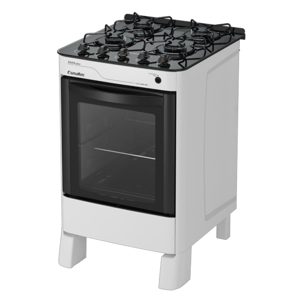 Fogão de Piso Esmaltec 4 Bocas Agata Glass - Mesa de Vidro, Acendimento Automático, Branco, Bivolt