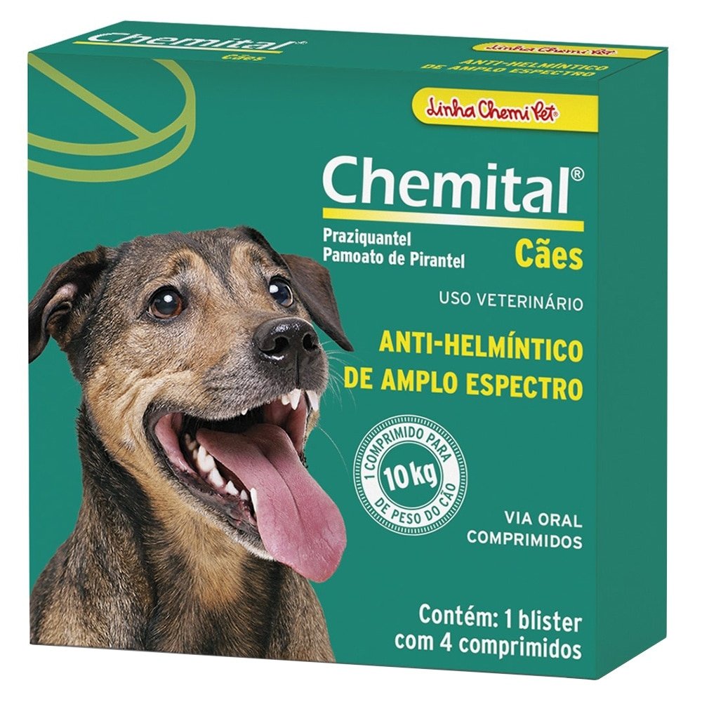 Vermífugo Chemital Chemitec para Cães - Embalagem com 4 Comprimidos