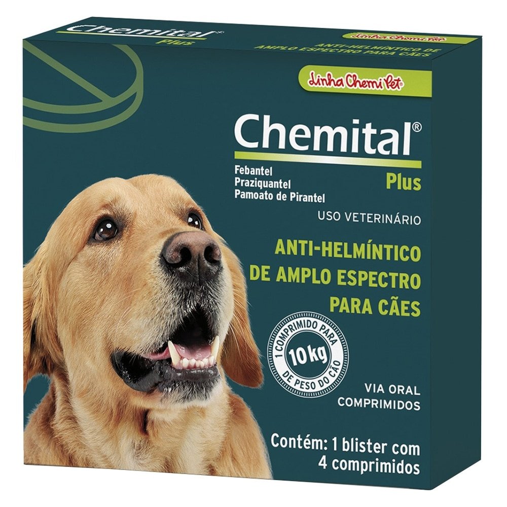 Vermífugo Chemital Plus para Cães Chemitec - Embalagem com 4 Comprimidos