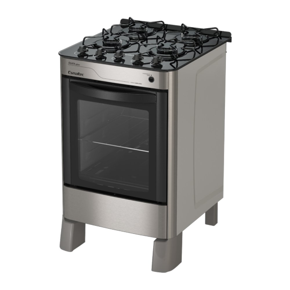 Fogão de Piso Esmaltec 4 Bocas Ágata Glass - Mesa de Vidro, Acendimento Automático, Inox, Bivolt
