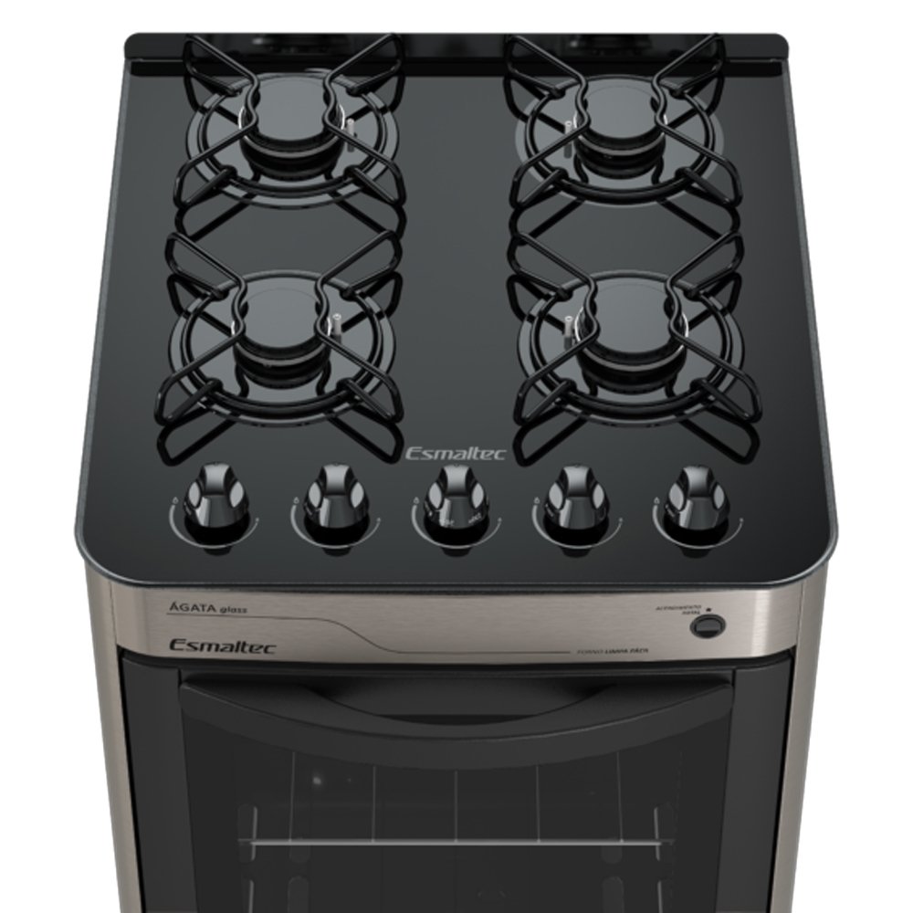 Fogão de Piso Esmaltec 4 Bocas Ágata Glass - Mesa de Vidro, Acendimento Automático, Inox, Bivolt