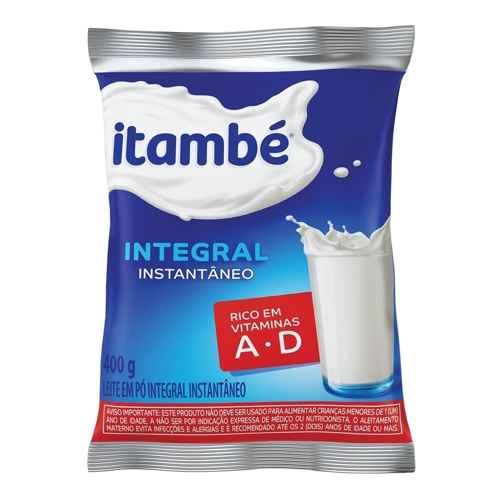 Leite em Pó Itambé Integral Instantâneo Sachê 400g - Embalagem com 25 Unidades