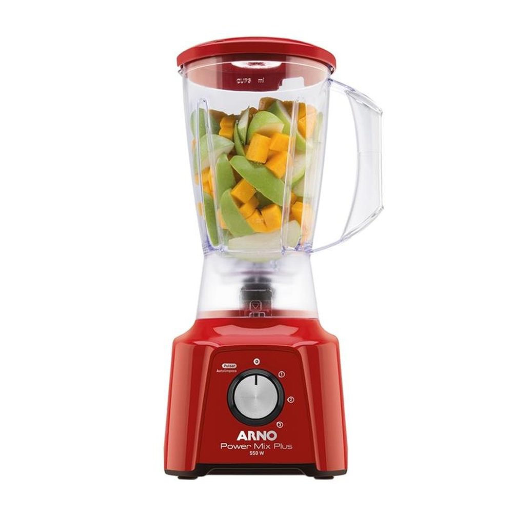 Liquidificador Arno Power Mix LQ21 | Copo de SAN Cristal e 03 Velocidades + Pulsar, 550W, Vermelho, 220V