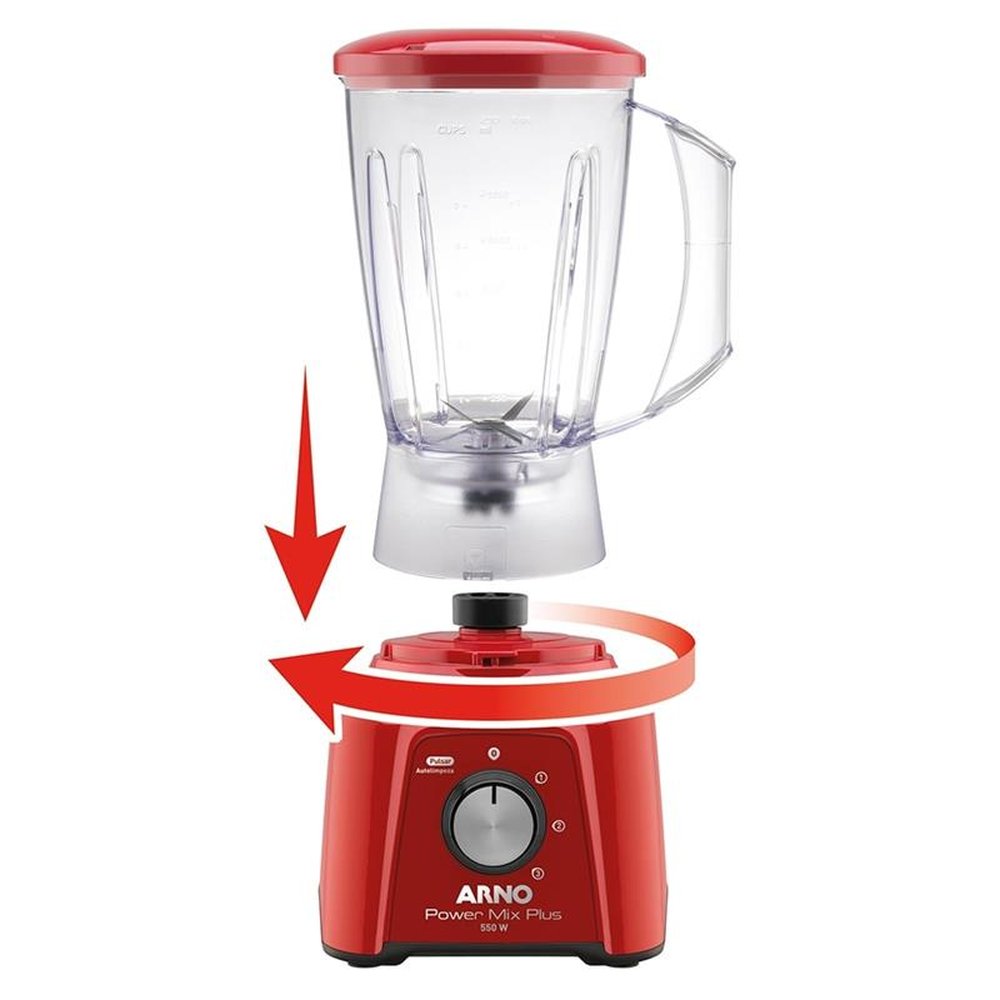 Liquidificador Arno Power Mix LQ21 | Copo de SAN Cristal e 03 Velocidades + Pulsar, 550W, Vermelho, 220V