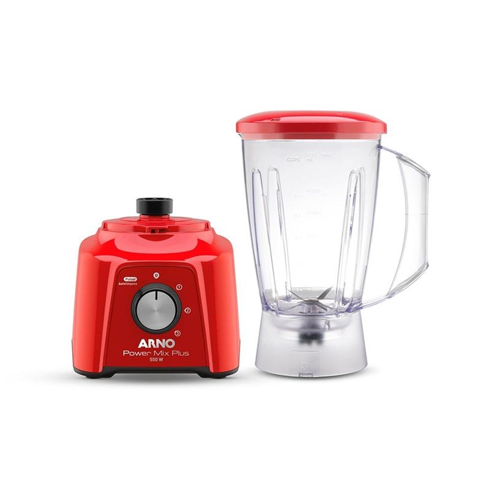 Liquidificador Arno Power Mix LQ21 | Copo de SAN Cristal e 03 Velocidades + Pulsar, 550W, Vermelho, 220V
