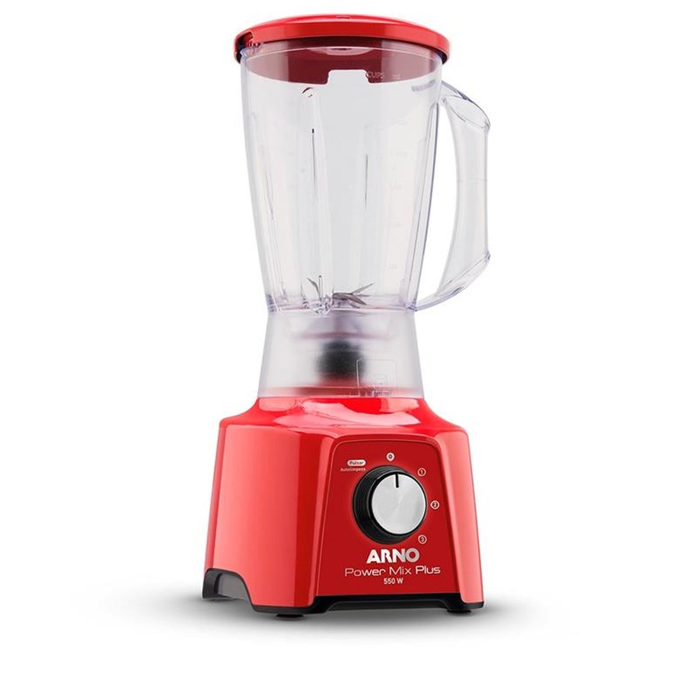 Liquidificador Arno Power Mix LQ21 | Copo de SAN Cristal e 03 Velocidades + Pulsar, 550W, Vermelho, 220V