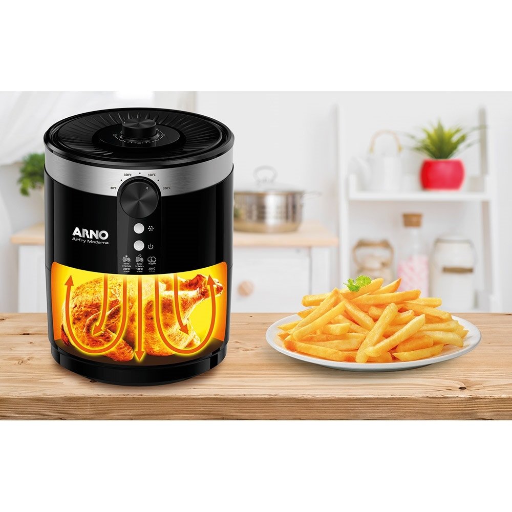 Fritadeira sem Óleo Arno Air Fryer Moderna PFRY | Cesta, 3,5 Litros, Preto/Inox, 110V