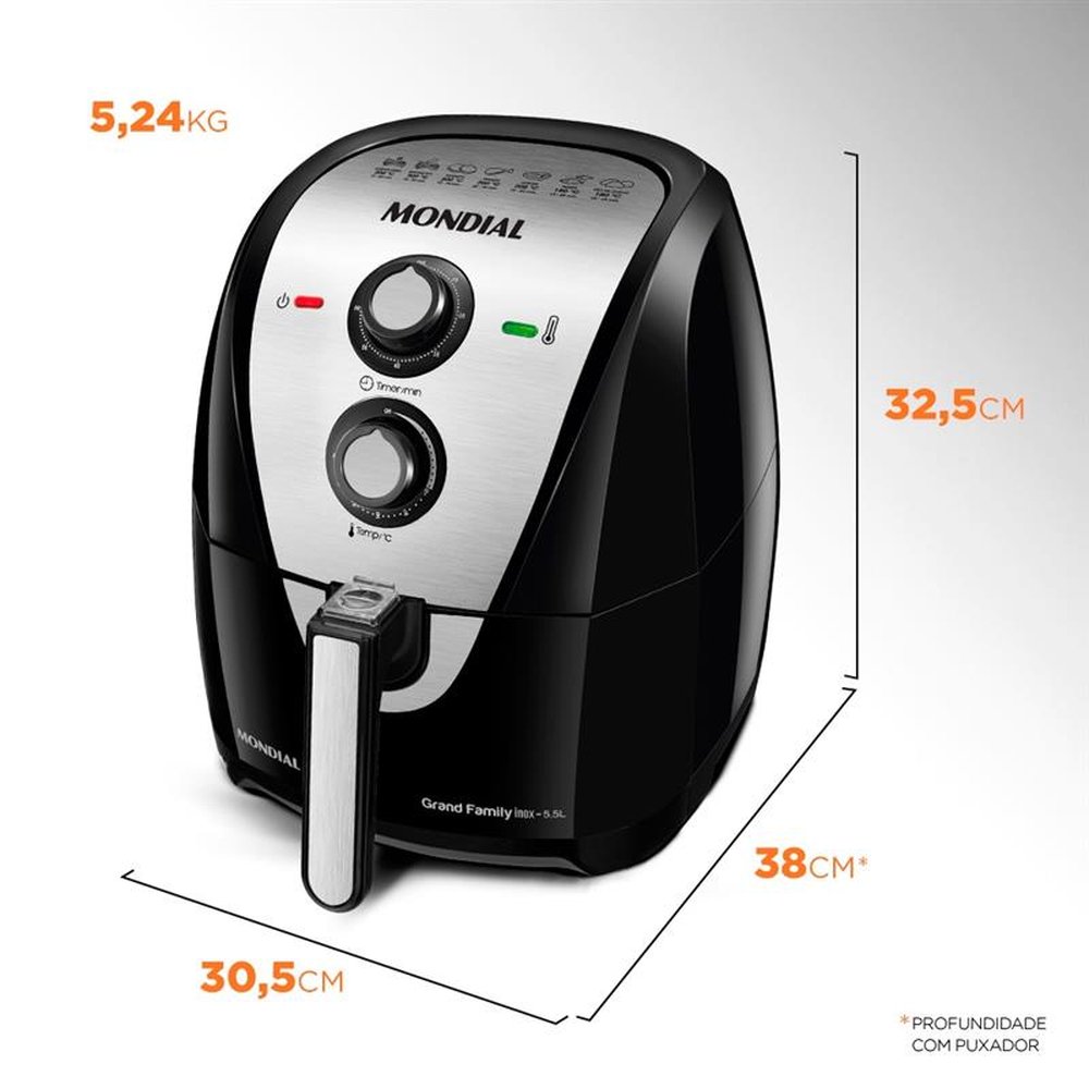 Fritadeira sem Óleo Mondial Air Fryer AF55i, Grand Family, 5,5 Litros