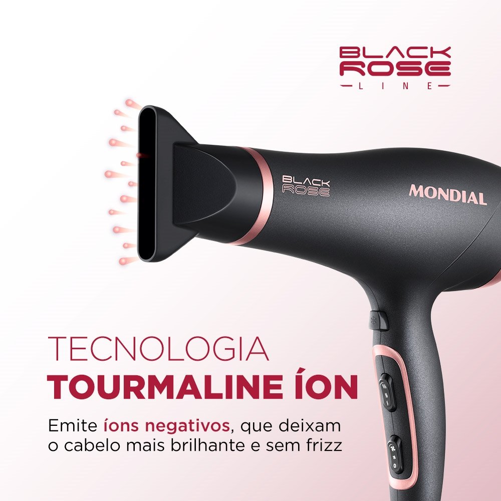 Secador de Cabelos Mondial Black Rose Line SC-37 com 2 Velocidades e 3 Temperaturas 2000W 110V