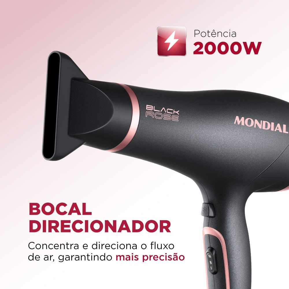 Secador de Cabelos Mondial Black Rose Line SC-37 com 2 Velocidades e 3 Temperaturas 2000W 110V