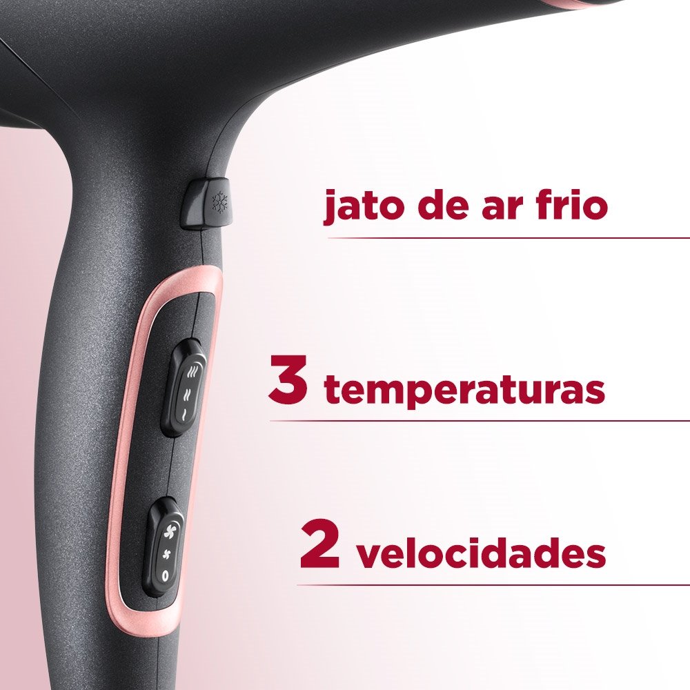 Secador de Cabelos Mondial Black Rose Line SC-37 com 2 Velocidades e 3 Temperaturas 2000W 110V