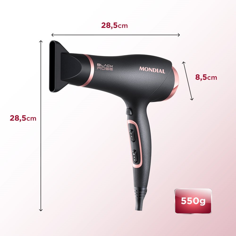 Secador de Cabelos Mondial Black Rose Line SC-37 com 2 Velocidades e 3 Temperaturas 2000W 110V