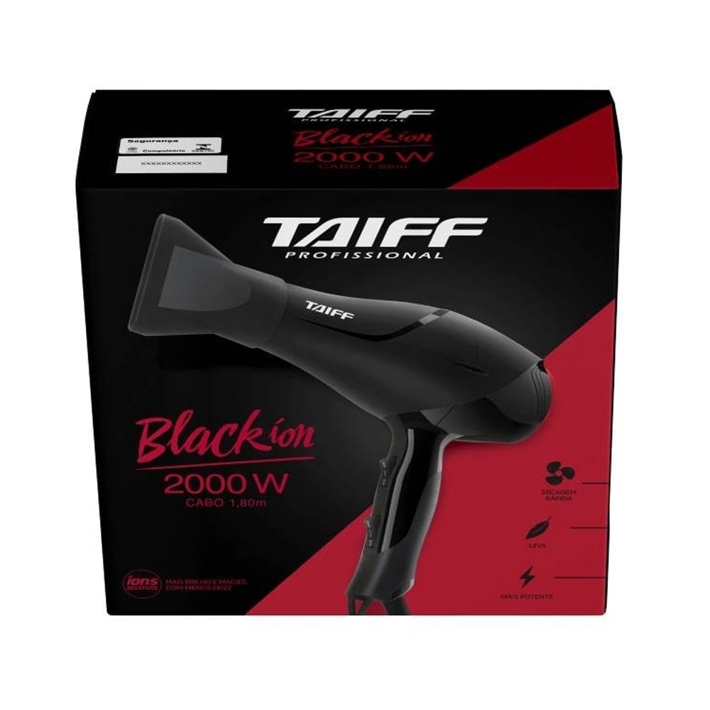 Secador de Cabelo Taiff Black Íon 2 Velocidades 4 Temperaturas 2000W 110V