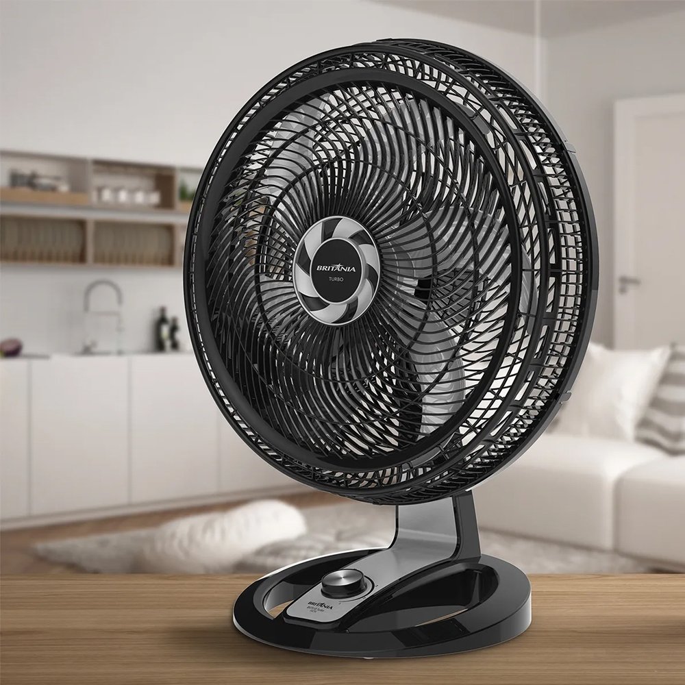 Ventilador de Mesa Britânia BVT510P Turbo, 50cm, 3 Velocidades, Preto 220V