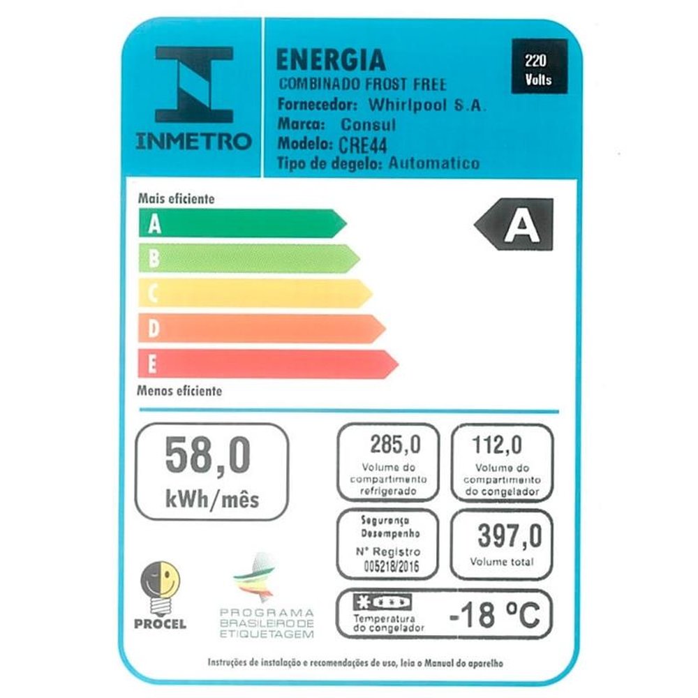Geladeira/Refrigerador Consul 397 Litros CRE44AB, Frost Free, Controle Externo, Freezer Inverse, Branco, 220V