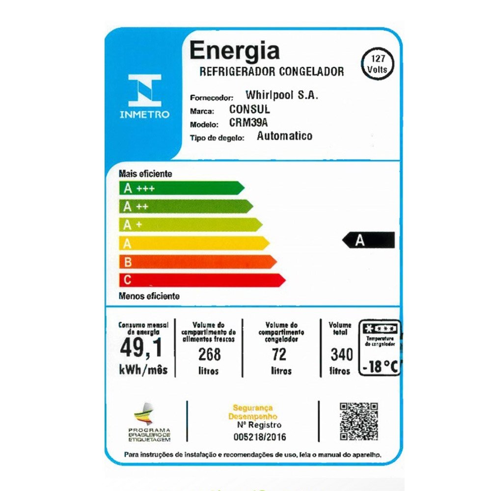 Geladeira/Refrigerador Consul 340 Litros CRM39AB - Frost Free, 2 Portas, com Prateleiras Altura Flex, Branco, 110V