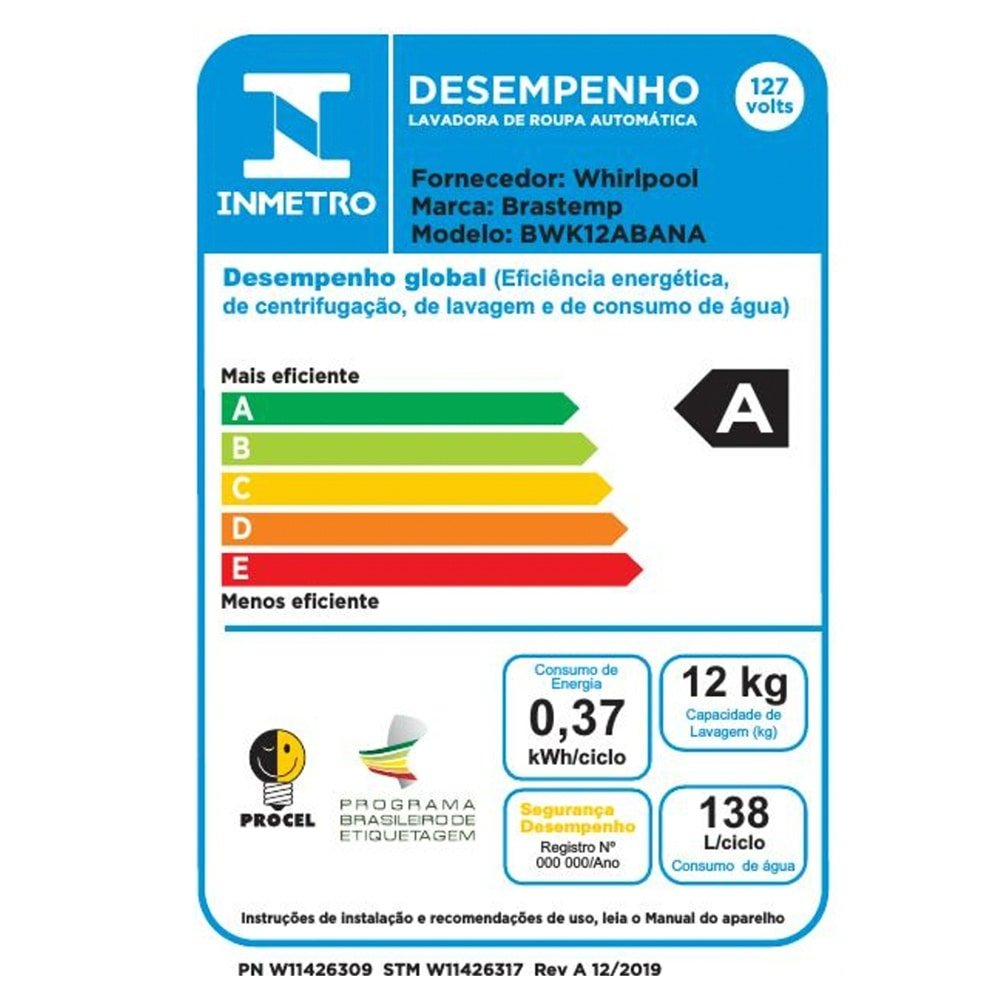 Máquina de Lavar Roupas 12Kg Brastemp BWK12AB - com Ciclo Edredom, Ciclo Antibolinha e Tira Manchas Advanced, Branco, 110V