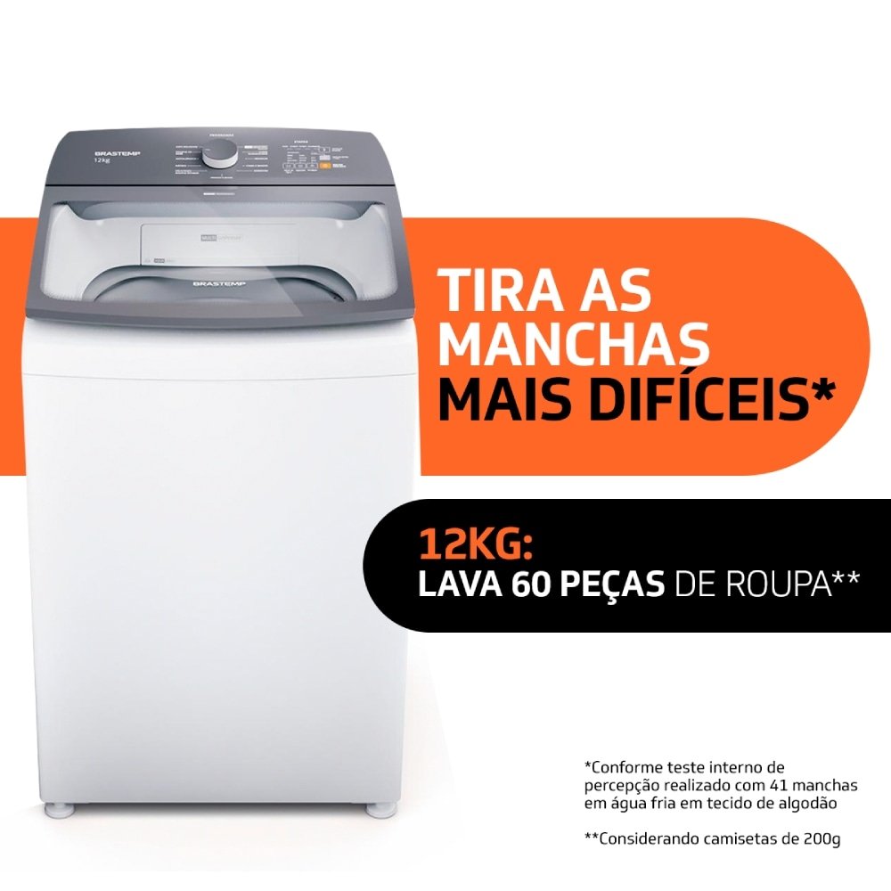 Máquina de Lavar Roupas 12Kg Brastemp BWK12AB - com Ciclo Edredom, Ciclo Antibolinha e Tira Manchas Advanced, Branco, 220V