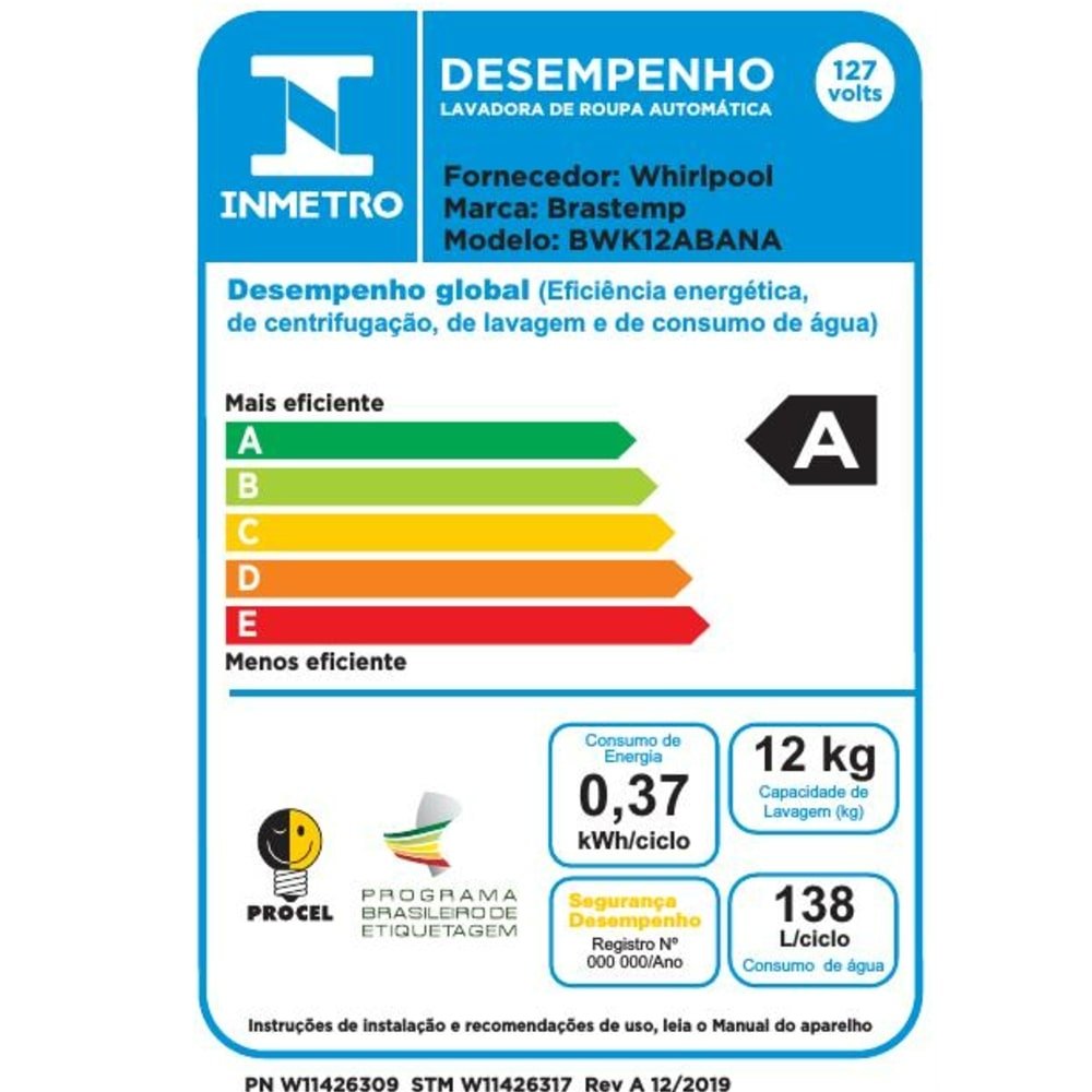 Máquina de Lavar Roupas 12Kg Brastemp BWK12AB - com Ciclo Edredom, Ciclo Antibolinha e Tira Manchas Advanced, Branco, 220V