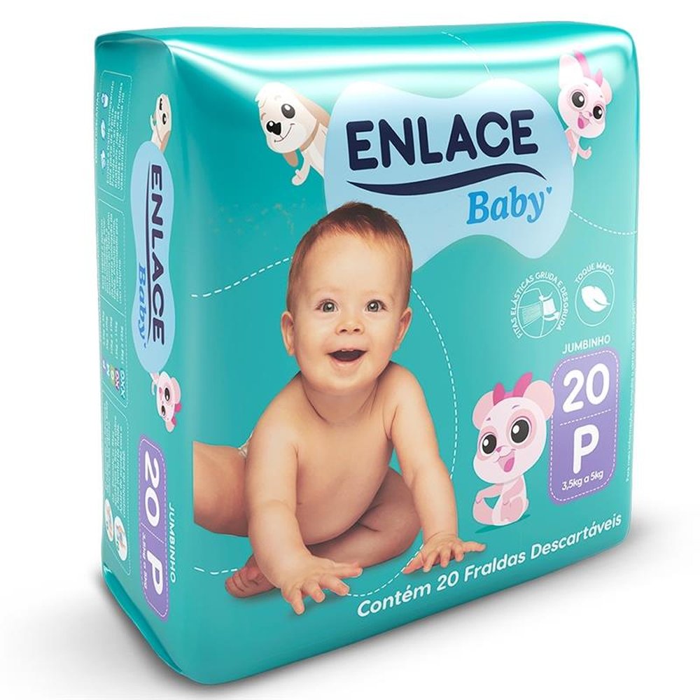 Fralda Descartável Enlace Baby Jumbinho Tamanho P - 9 Pacotes com 20 Fraldas - Total 180 Tiras