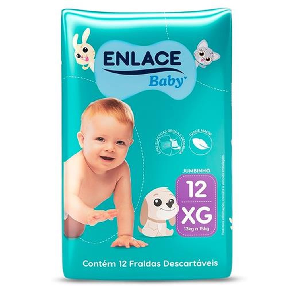 Fralda Descartável Enlace Baby Jumbinho Tamanho XG - 9 Pacotes com 12 Fraldas - Total 108 Total