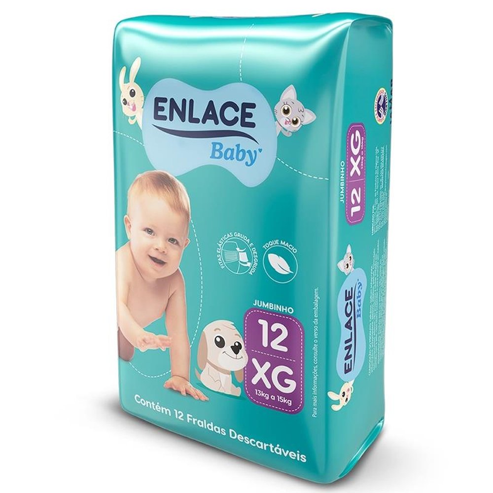 Fralda Descartável Enlace Baby Jumbinho Tamanho XG - 9 Pacotes com 12 Fraldas - Total 108 Total