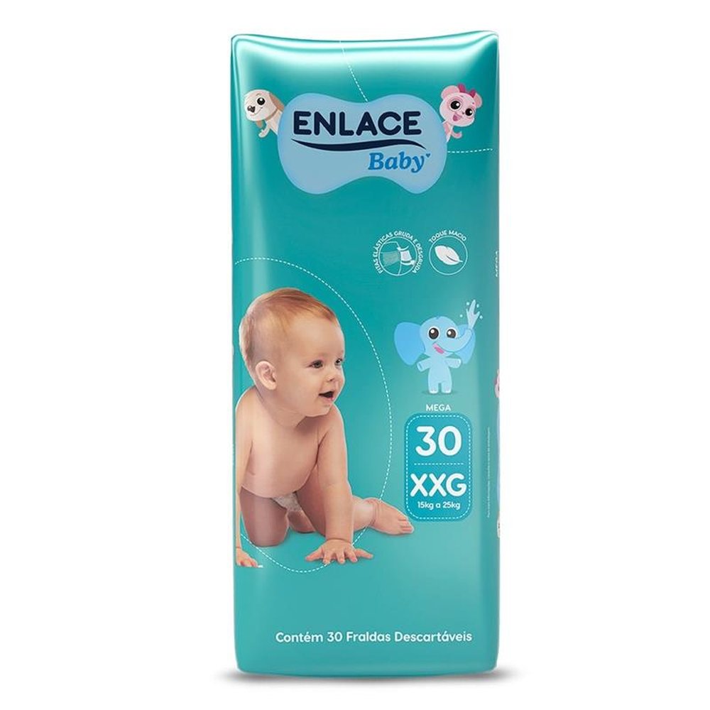 Fralda Descartável Enlace Baby Mega Tamanho XXG - 6 Pacotes com 30 Fraldas - Total 180 Tiras