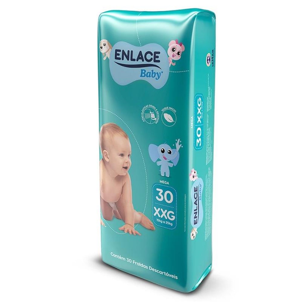 Fralda Descartável Enlace Baby Mega Tamanho XXG - 6 Pacotes com 30 Fraldas - Total 180 Tiras