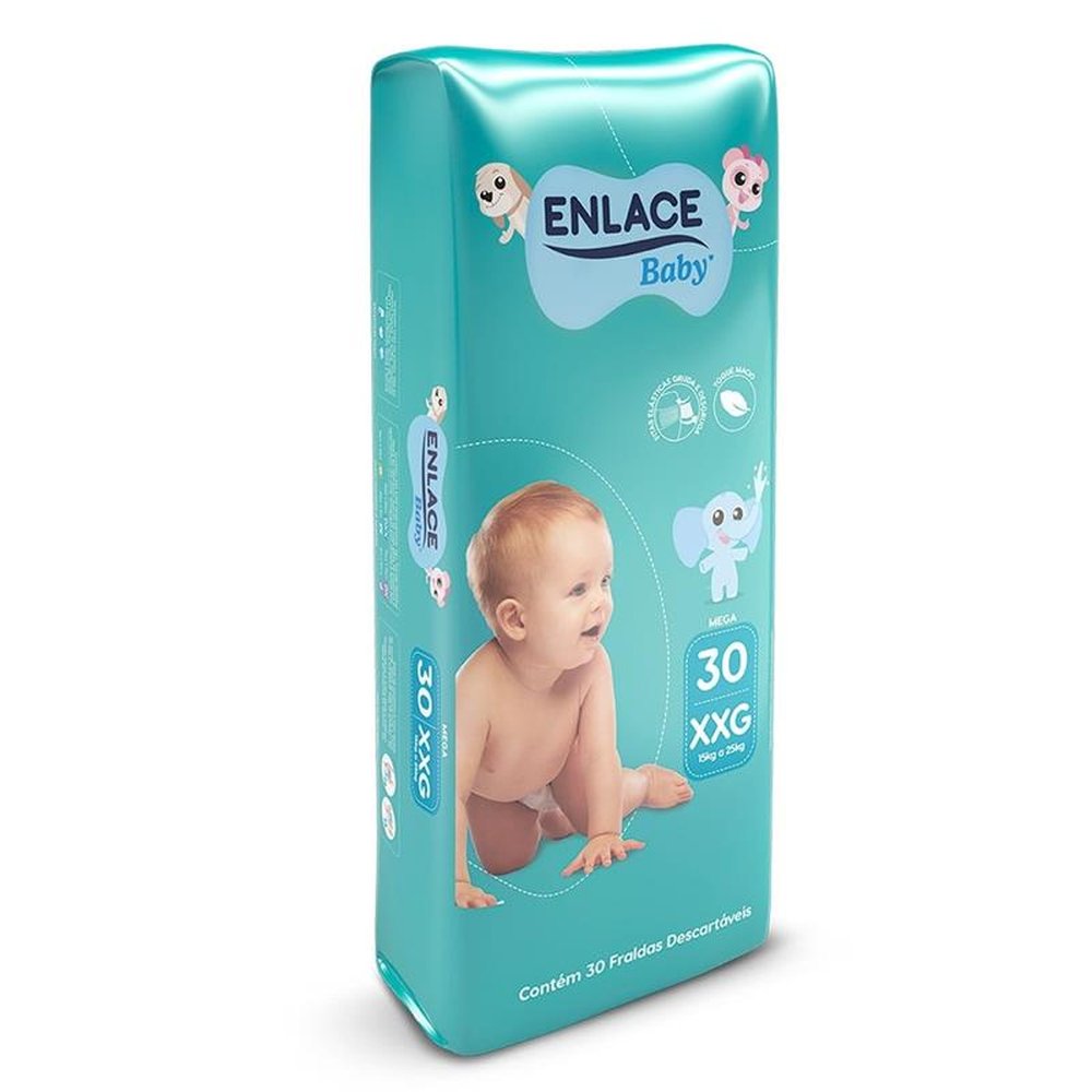 Fralda Descartável Enlace Baby Mega Tamanho XXG - 6 Pacotes com 30 Fraldas - Total 180 Tiras