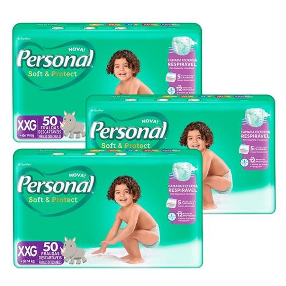 Fralda Descartável Personal Soft & Protect Tamanho XXG - 3 Pacotes - Total 150 Tiras