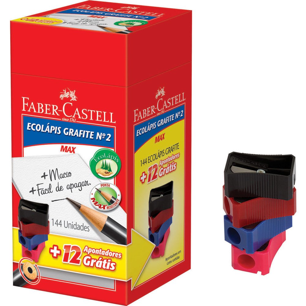Lápis Grafite Preto Redondo 1205 Faber Castell - Embalagem com 144 unidades Grátis + 10 Apontador Simples