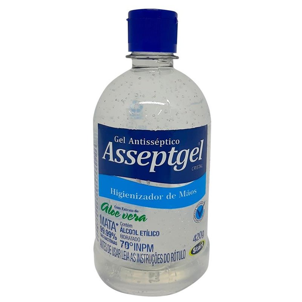 Álcool em Gel Asseptgel Antisséptico 70% Cristal 420g Embalagem com 6 Unidades