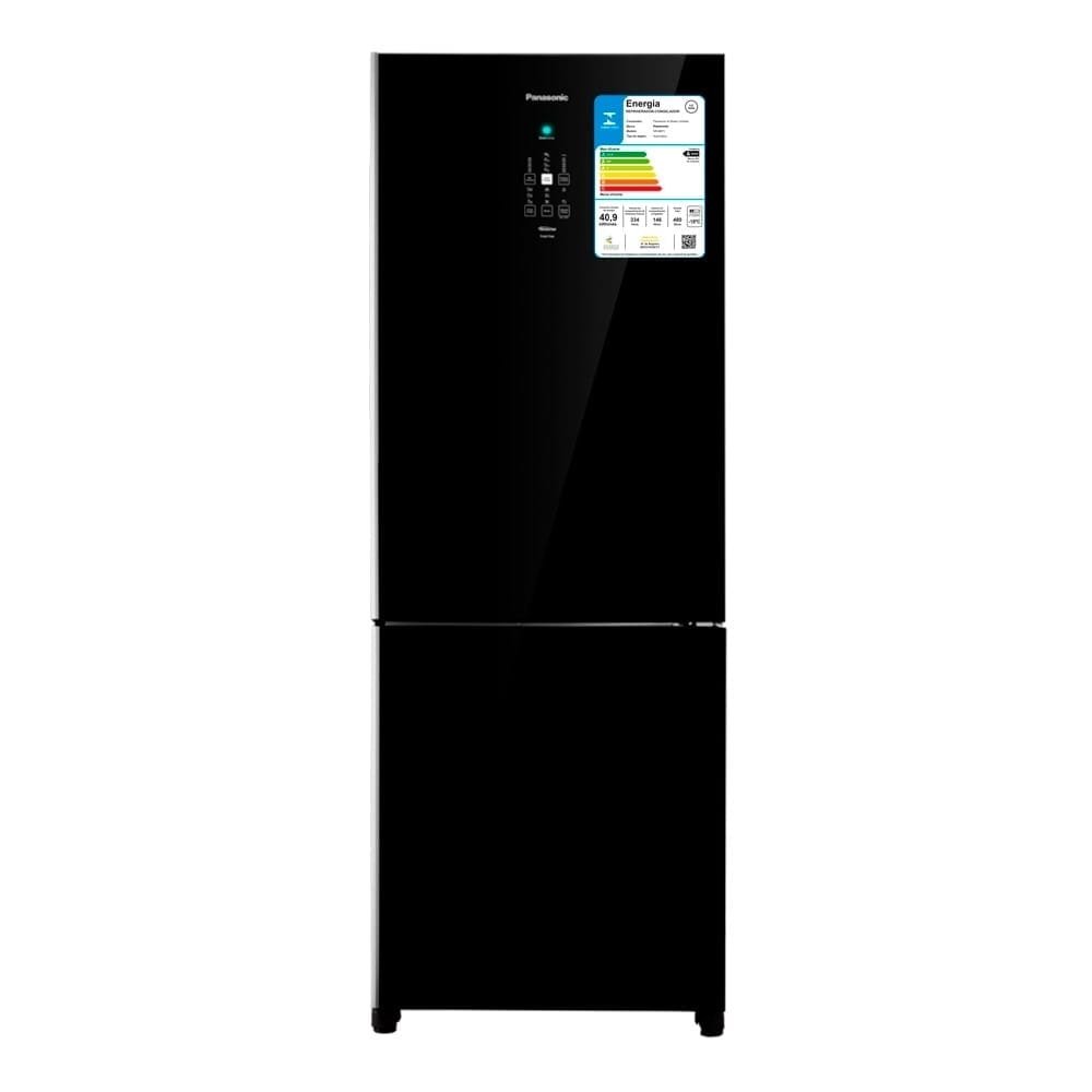 Geladeira/Refrigerador Panasonic 480 Litros A+++ NR-BB71GVFB Glass - 2 Portas, Frost Free, Tecnologia Inverter, Preto, 110V