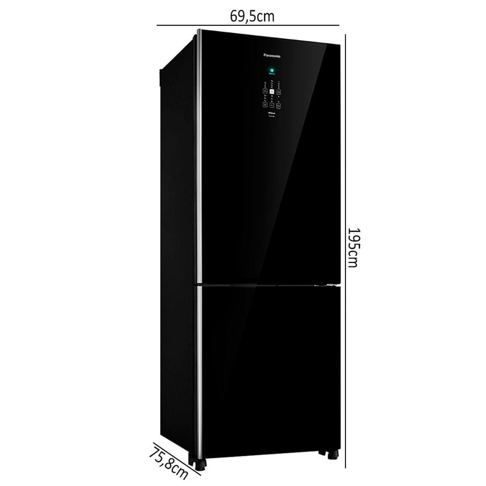 Geladeira/Refrigerador Panasonic 480 Litros A+++ NR-BB71GVFB Glass - 2 Portas, Frost Free, Tecnologia Inverter, Preto, 110V