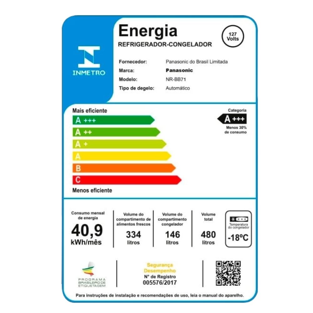 Geladeira/Refrigerador Panasonic 480 Litros A+++ NR-BB71GVFB Glass - 2 Portas, Frost Free, Tecnologia Inverter, Preto, 110V