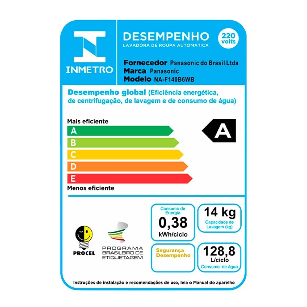 Máquina de Lavar Roupas 14kg Panasonic NA-F140B6W  Branca com Sistema Ciclone 220V