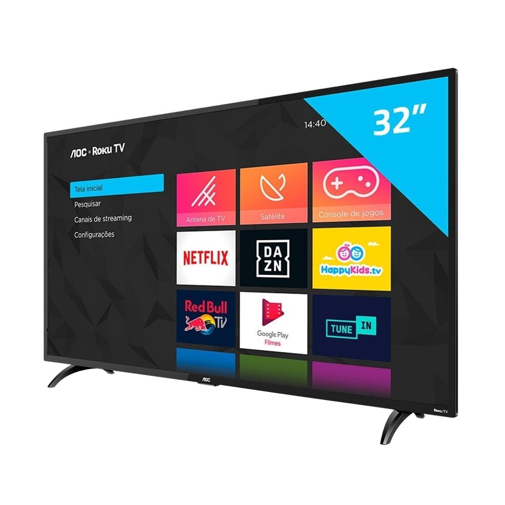 Smart TV LED 32" AOC 32S5195/78G HD com Wi-Fi, 1 USB, 3 HDMI, Controle com Botão Netflix, Deezer, 60Hz