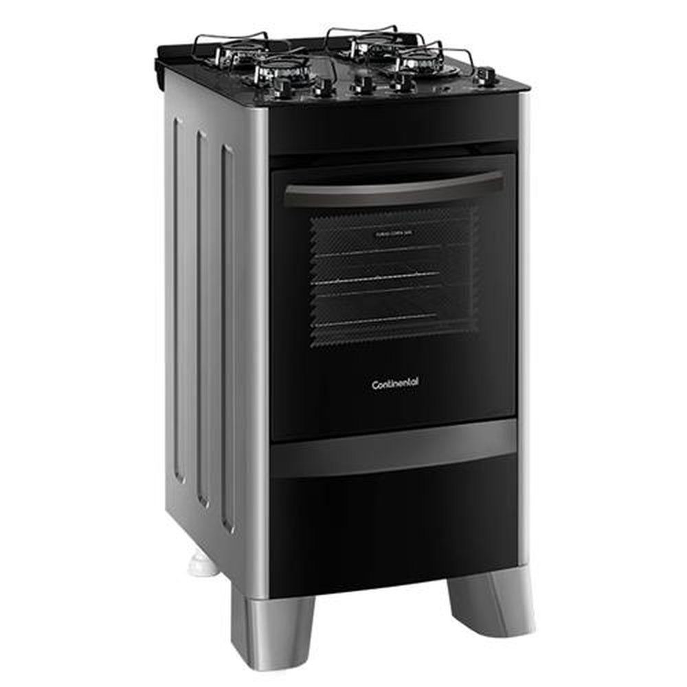 Fogão de Piso Continental 4 Bocas FC4VS, Mesa de Vidro, Acendimento Automático, Prata, Bivolt