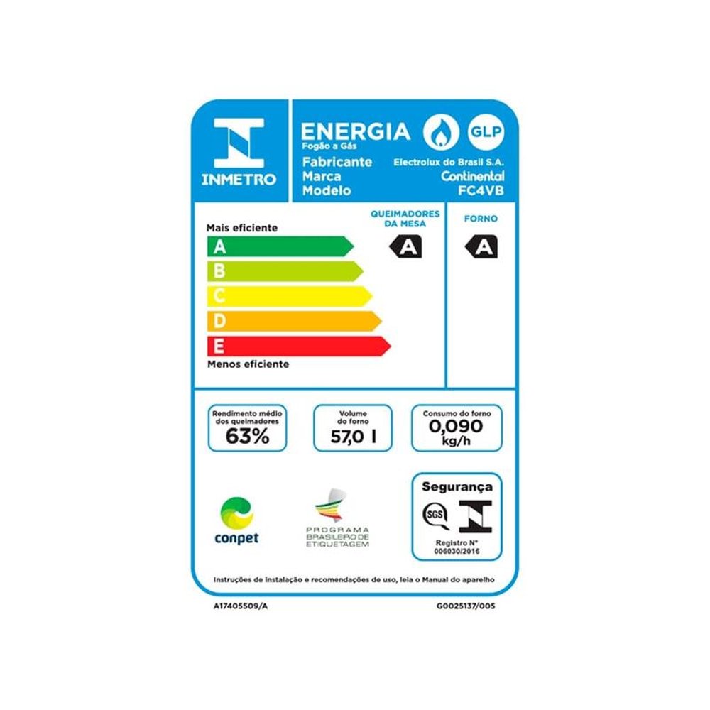 Fogão de Piso Continental 4 Bocas FC4VS, Mesa de Vidro, Acendimento Automático, Prata, Bivolt