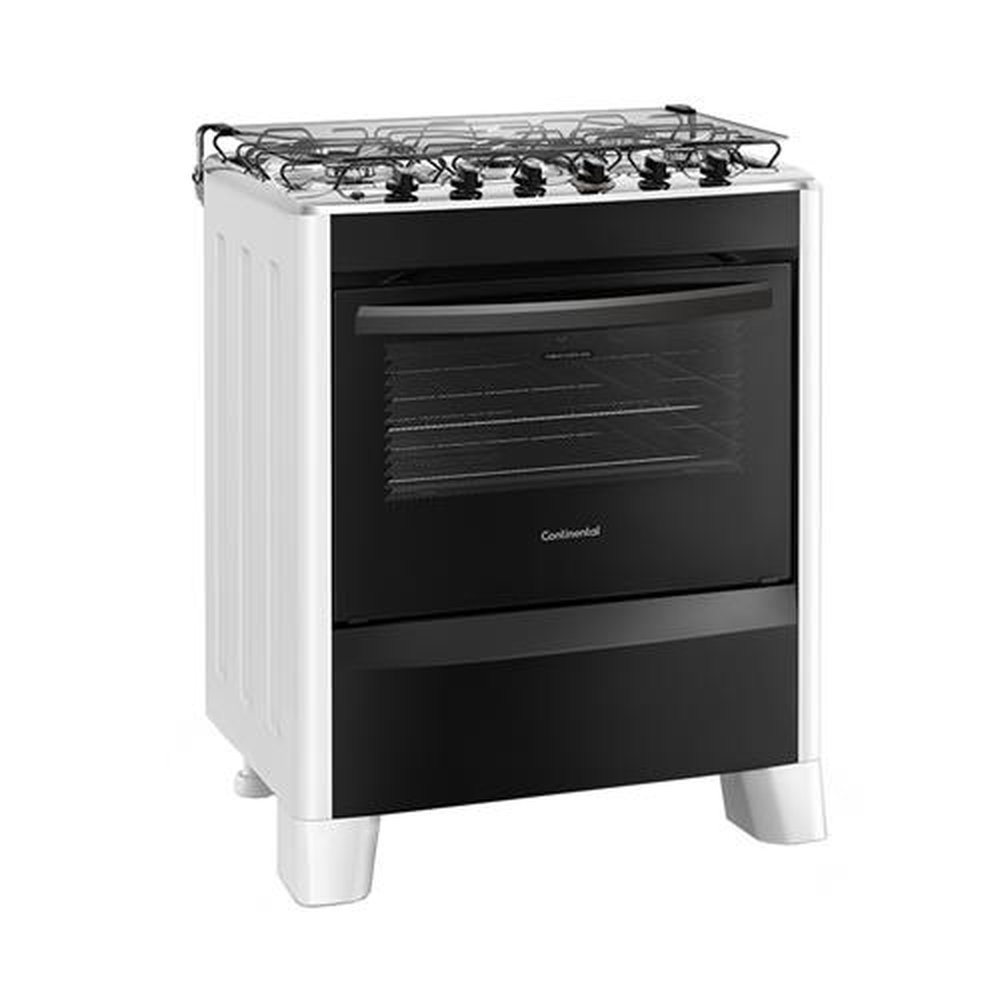 Fogão de Piso Continental 5 Bocas FC5CB, Mesa Inox Compartimentada, Acendimento Automático, Branco, Bivolt