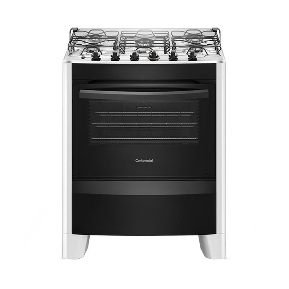 Fogão de Piso Continental 5 Bocas FC5CB, Mesa Inox Compartimentada, Acendimento Automático, Branco, Bivolt