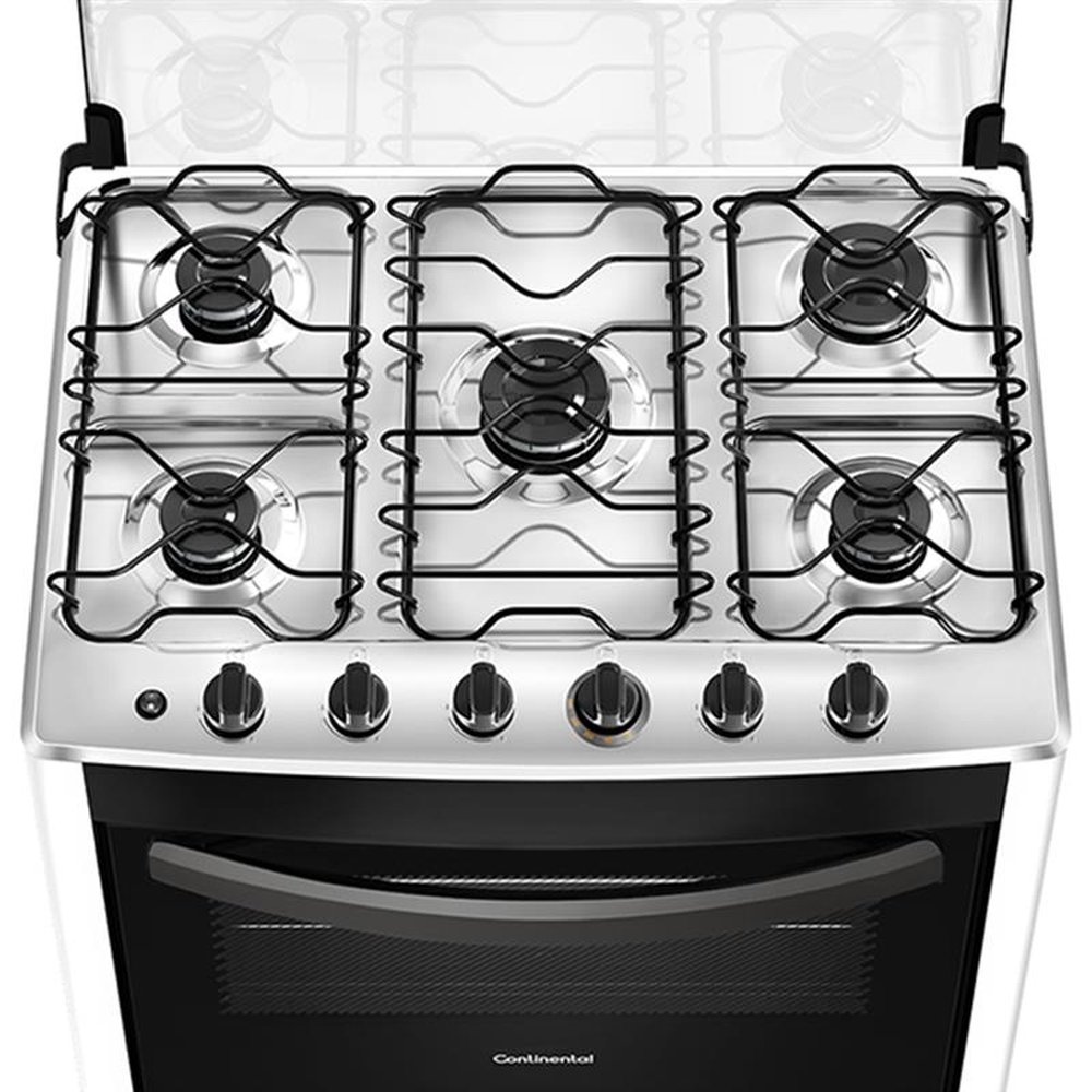 Fogão de Piso Continental 5 Bocas FC5CB, Mesa Inox Compartimentada, Acendimento Automático, Branco, Bivolt