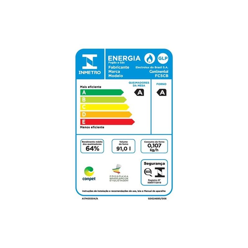Fogão de Piso Continental 5 Bocas FC5CB, Mesa Inox Compartimentada, Acendimento Automático, Branco, Bivolt